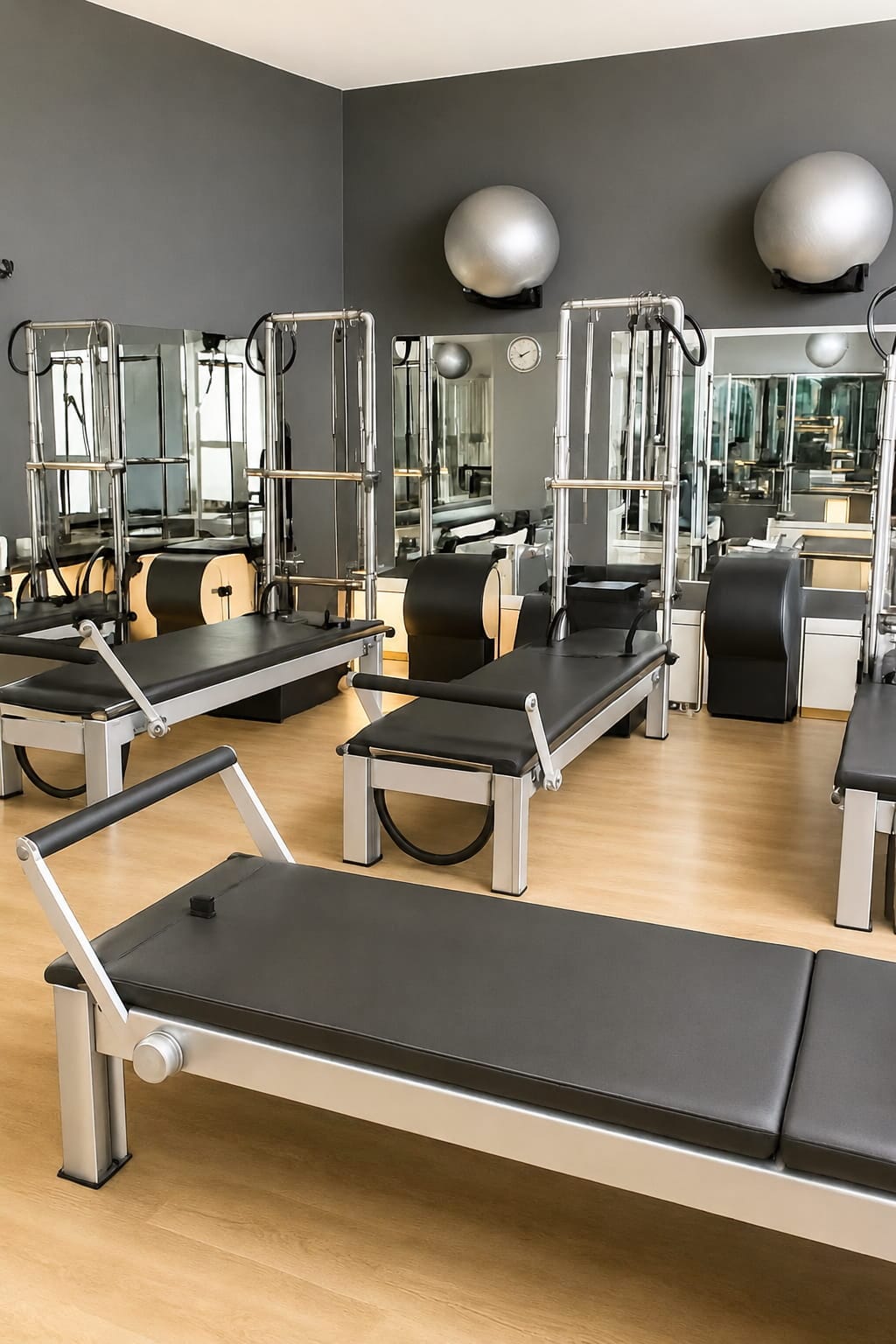 Reformers de Pilates en la sala de Pilates Curíe, Madrid